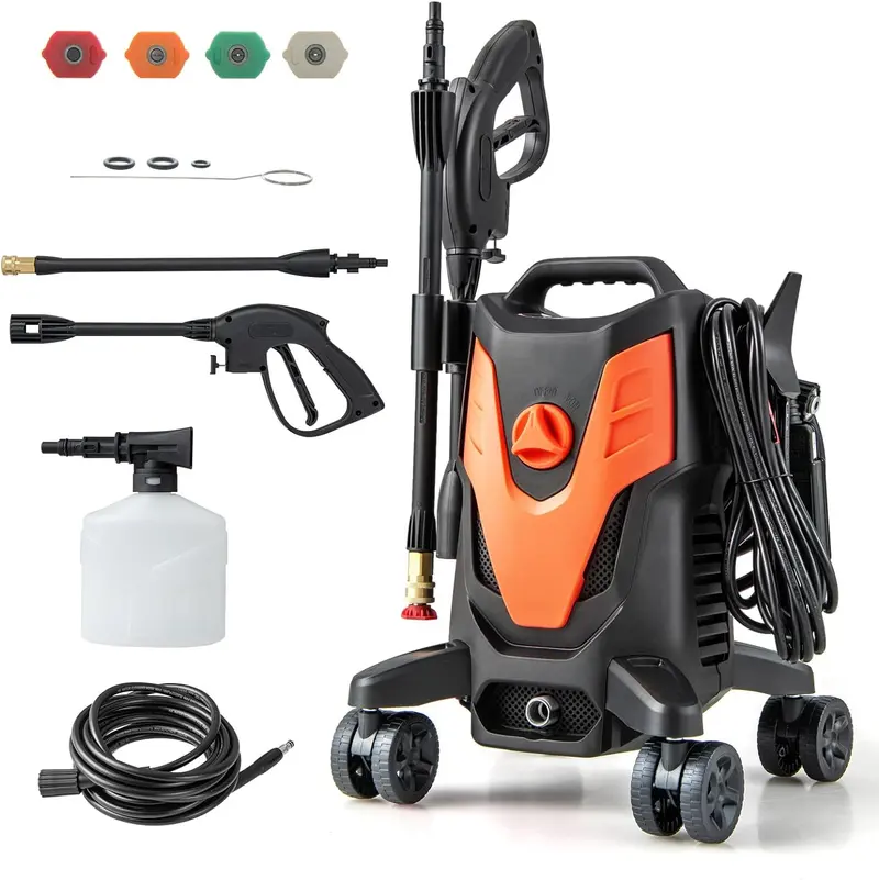 2400 PSI Electric Pressure Washer with 4 Quick-Connect Nozzles and Mobility Wheels