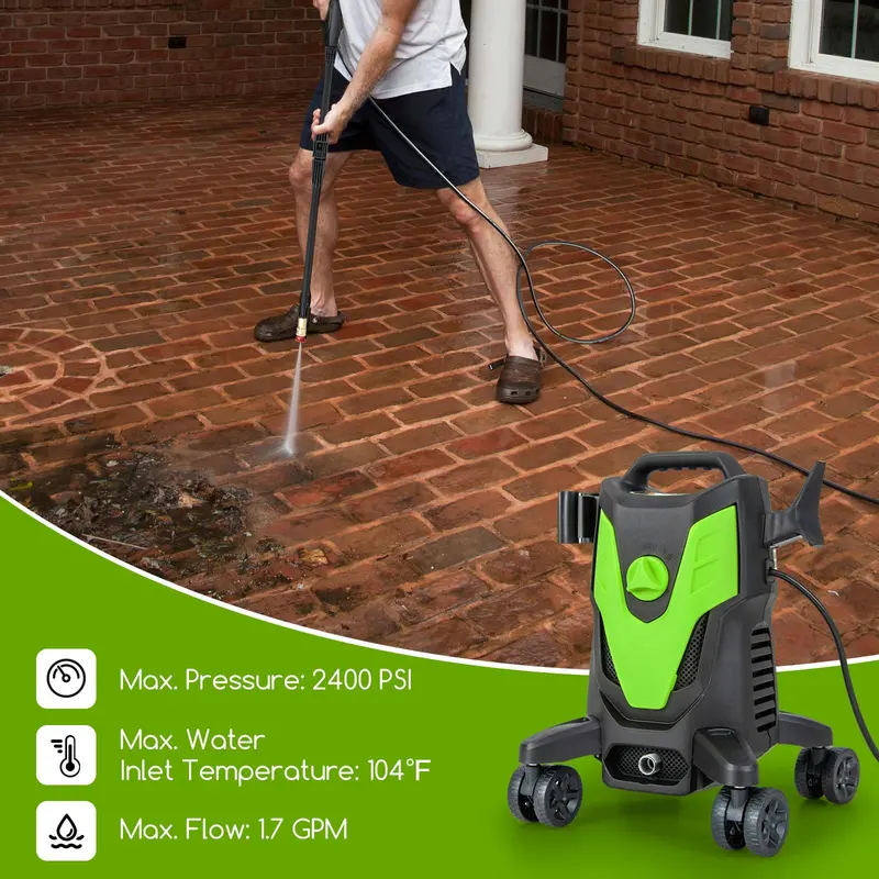 2400 PSI Electric Pressure Washer with 4 Quick-Connect Nozzles and Mobility Wheels
