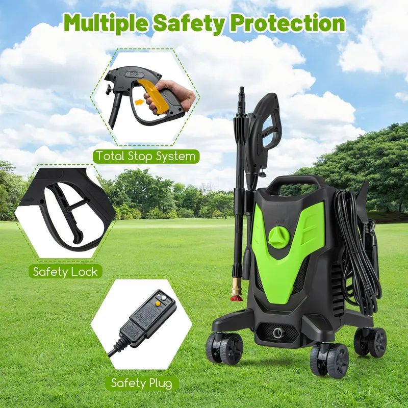 2400 PSI Electric Pressure Washer with 4 Quick-Connect Nozzles and Mobility Wheels