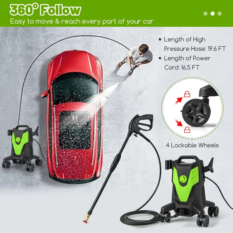 2400 PSI Electric Pressure Washer with 4 Quick-Connect Nozzles and Mobility Wheels