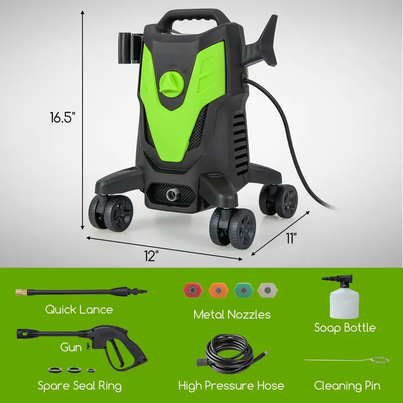 2400 PSI Electric Pressure Washer with 4 Quick-Connect Nozzles and Mobility Wheels