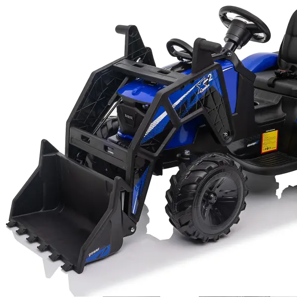 24V 3-in-1 Ride-On Tractor – Excavator & Bulldozer Functions, Remote Control, LED Lights, Bluetooth Audio (Blue)