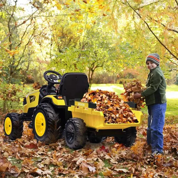 24V 3-in-1 Ride-On Tractor – Excavator & Bulldozer Modes, Remote, LED, USB/Bluetooth (Yellow) 2