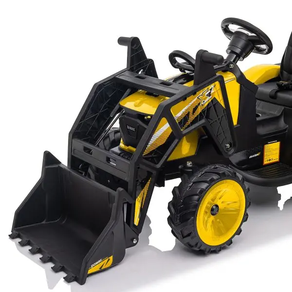 24V 3-in-1 Ride-On Tractor – Excavator & Bulldozer Modes, Remote, LED, USB/Bluetooth (Yellow)