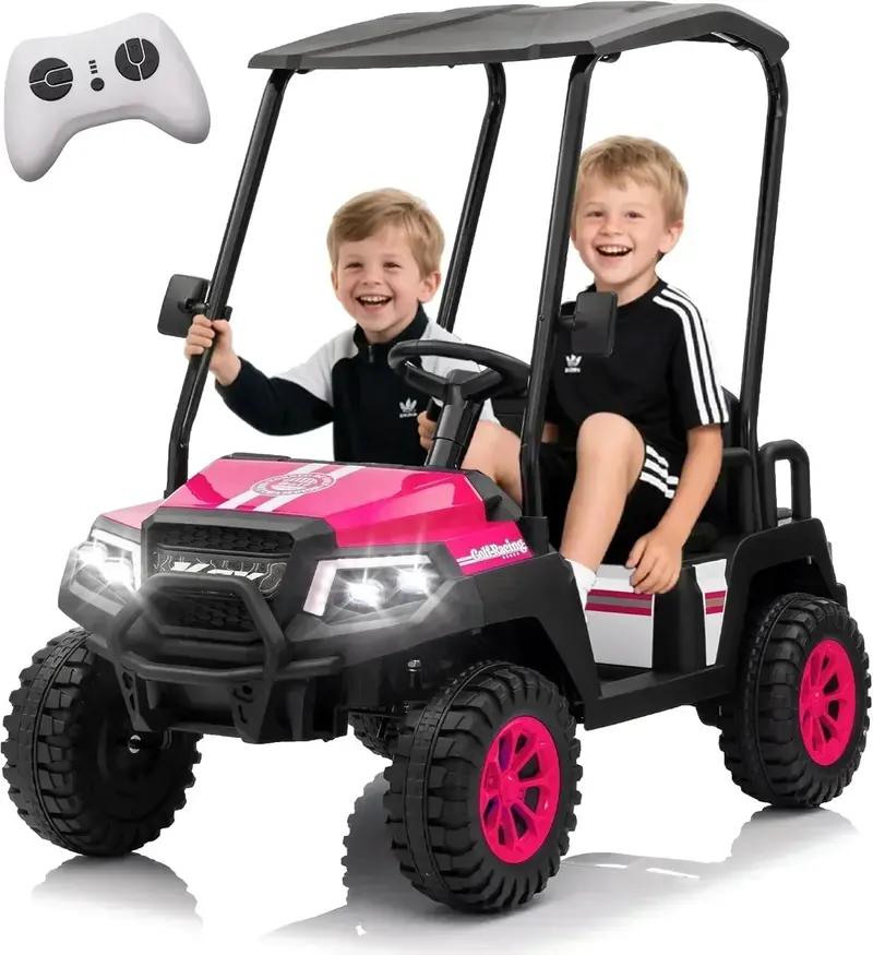 24V Kids’ Golf Cart with Remote, Removable Awning & 4-Wheel Spring Suspension