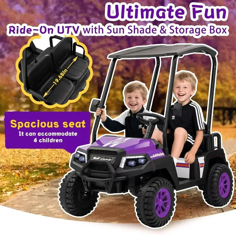 24V Kids’ Golf Cart with Remote, Removable Awning & 4-Wheel Spring Suspension 2