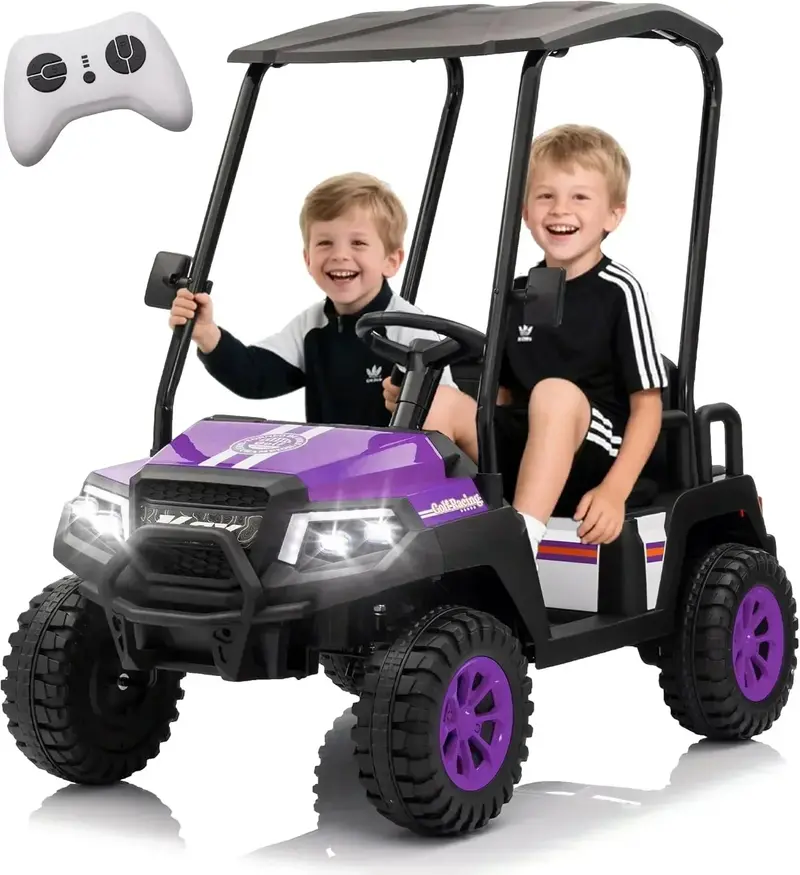 24V Kids’ Golf Cart with Remote, Removable Awning & 4-Wheel Spring Suspension