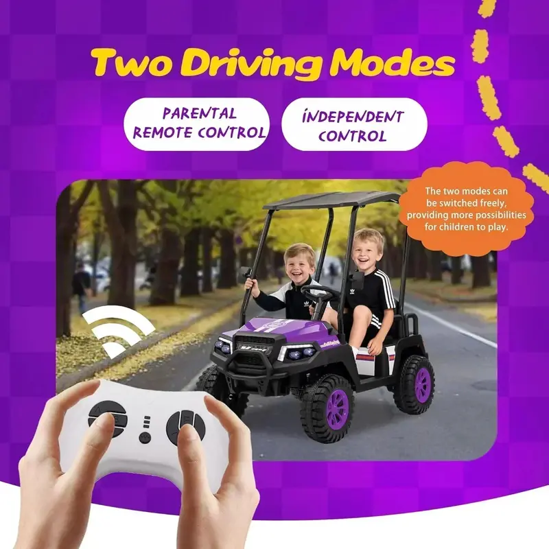 24V Kids’ Golf Cart with Remote, Removable Awning & 4-Wheel Spring Suspension