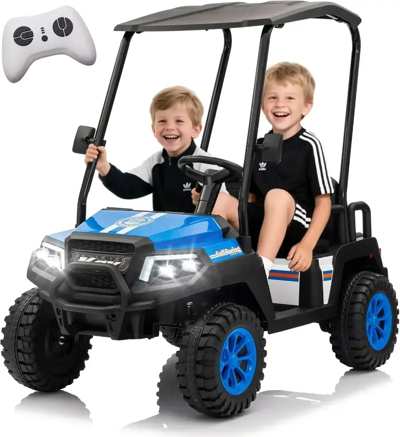 24V Kids’ Golf Cart with Remote, Removable Awning & 4-Wheel Spring Suspension