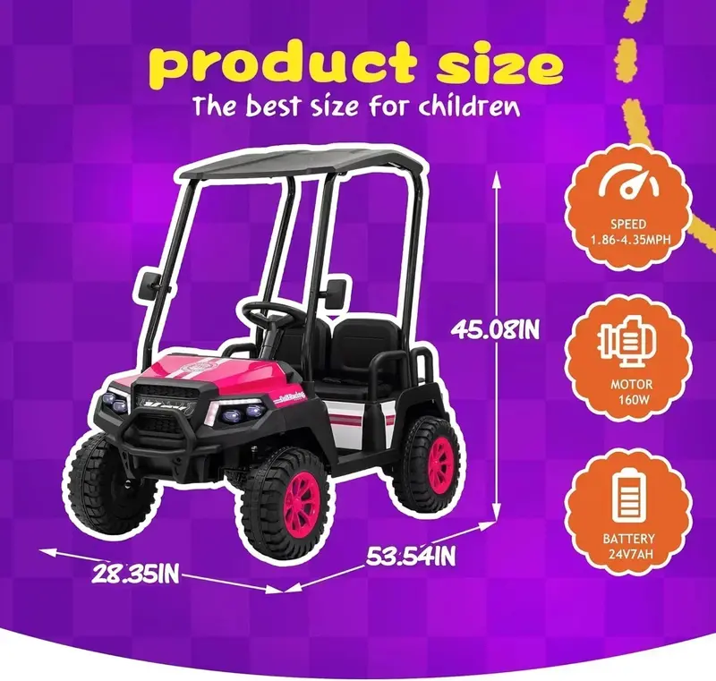 24V Kids’ Golf Cart with Remote, Removable Awning & 4-Wheel Spring Suspension