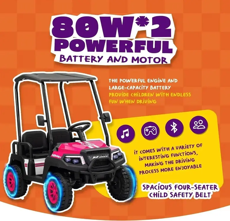 24V Kids’ Golf Cart with Remote, Removable Awning & 4-Wheel Spring Suspension