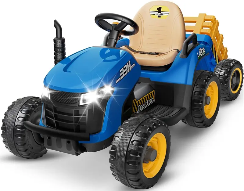24V Ride-On Tractor for Kids – Tilting Trailer, Dual 65W Motors, Bluetooth Audio, Remote Control & Adjustable Speeds