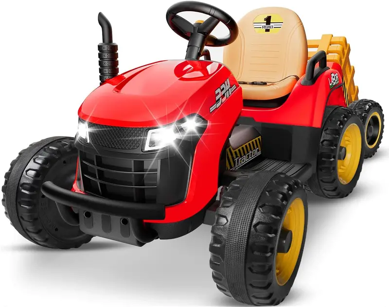 24V Ride-On Tractor for Kids – Tilting Trailer, Dual 65W Motors, Bluetooth Audio, Remote Control & Adjustable Speeds