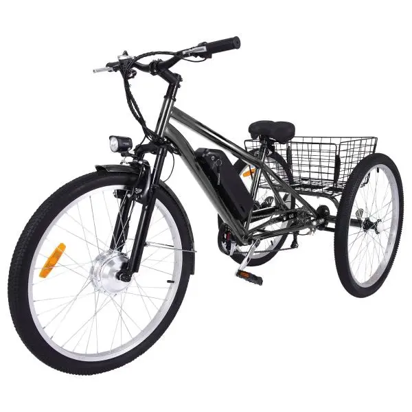 26" Adult Electric Tricycle – 3-Wheel Fat-Tire E-Trike with Basket, 7-Speed Gearing & 350W Motor