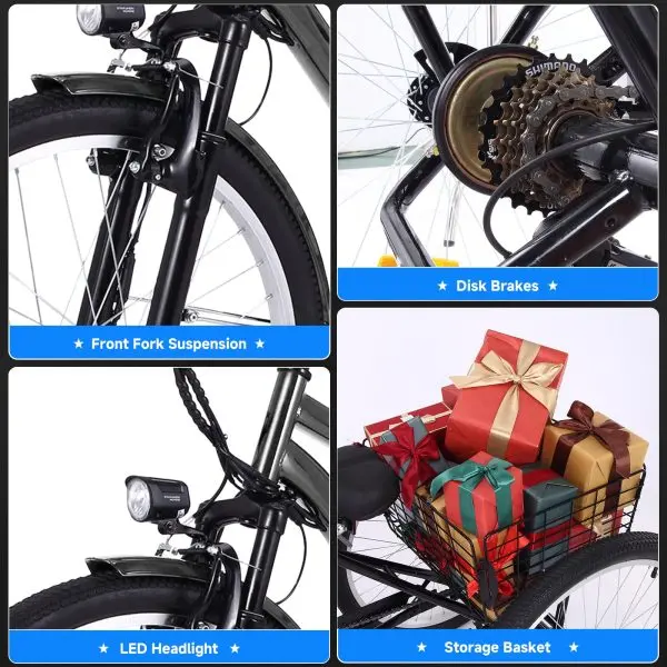26" Adult Electric Tricycle – 3-Wheel Fat-Tire E-Trike with Basket, 7-Speed Gearing & 350W Motor