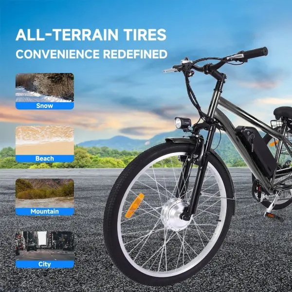 26" Adult Electric Tricycle – 3-Wheel Fat-Tire E-Trike with Basket, 7-Speed Gearing & 350W Motor