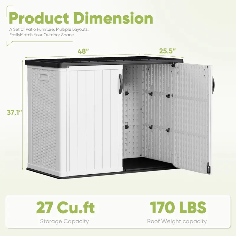 26-Cubic-Foot Lockable Outdoor Storage Cabinet – Weatherproof Patio Tool Shed
