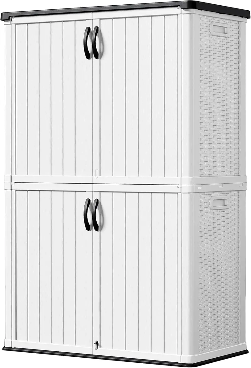 26-Cubic-Foot Lockable Outdoor Storage Cabinet – Weatherproof Patio Tool Shed