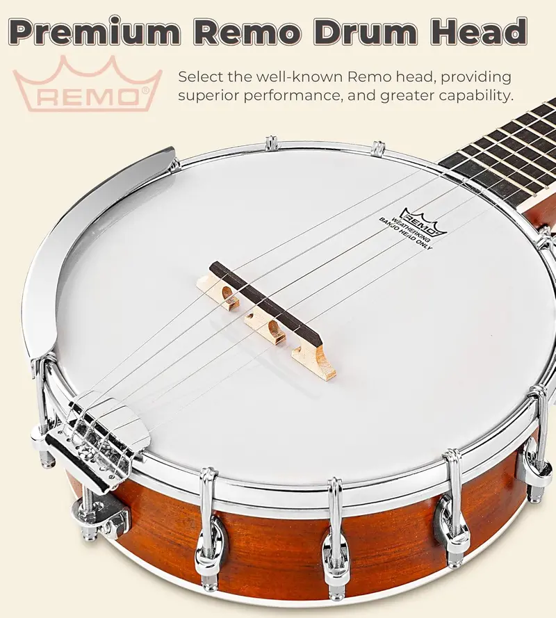 26" Mini Travel Banjo – Beginner Kit with Remo Head, Open/Closed Back Options & Carry Bag