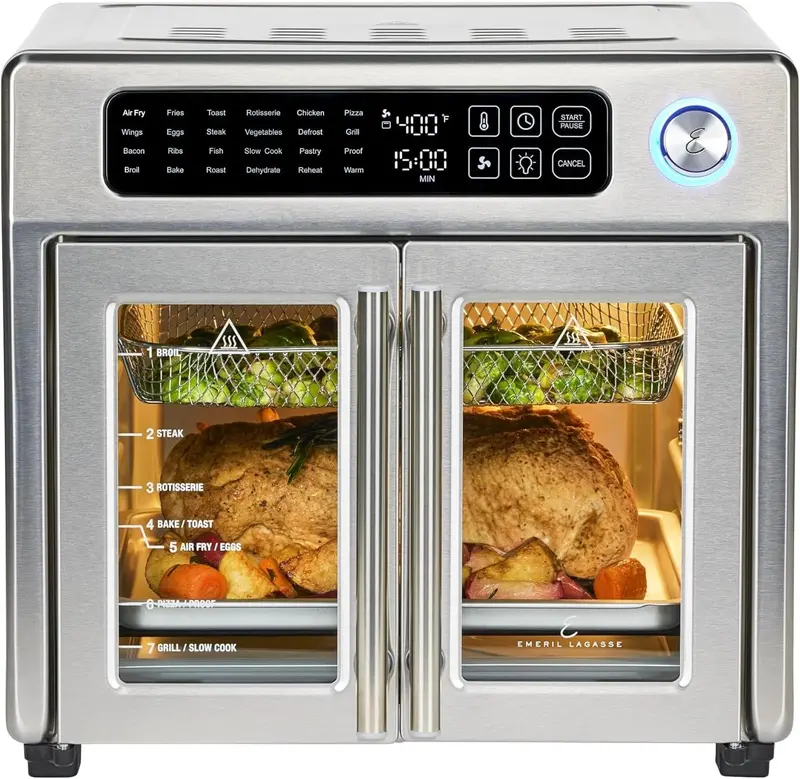 26-Quart Stainless Steel Air Fryer Toaster Oven Combo – 25 Preset Functions, Digital Touchscreen & 7 Accessories