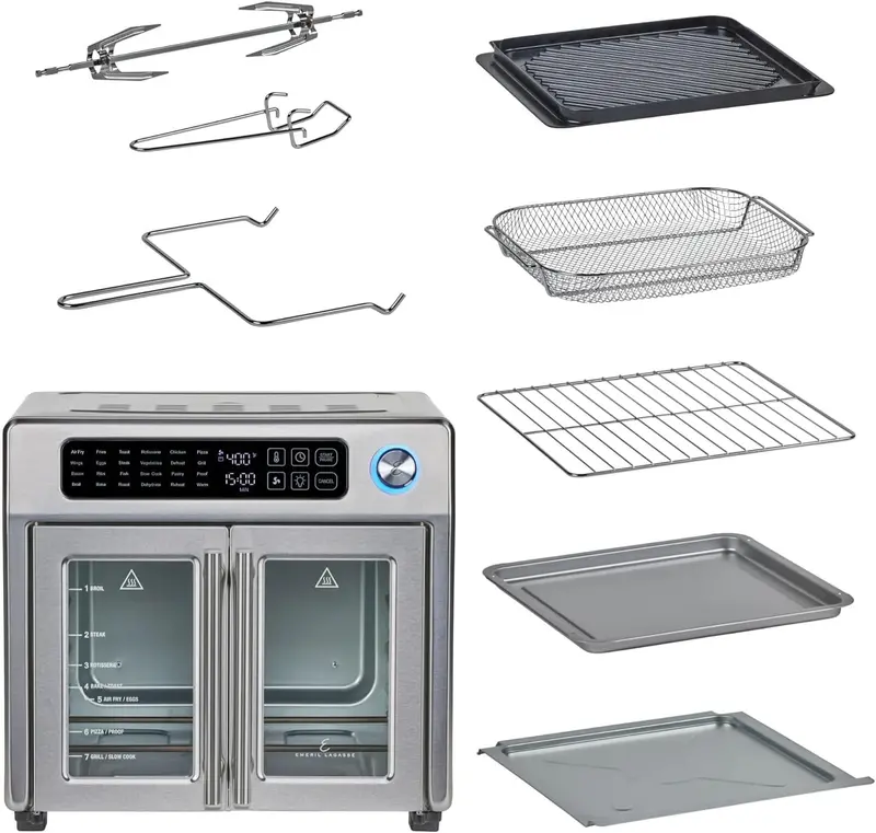 26-Quart Stainless Steel Air Fryer Toaster Oven Combo – 25 Preset Functions, Digital Touchscreen & 7 Accessories