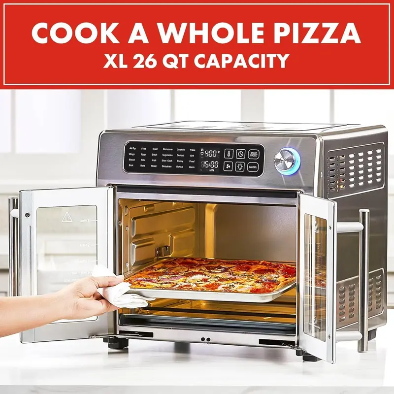 26-Quart Stainless Steel Air Fryer Toaster Oven Combo – 25 Preset Functions, Digital Touchscreen & 7 Accessories