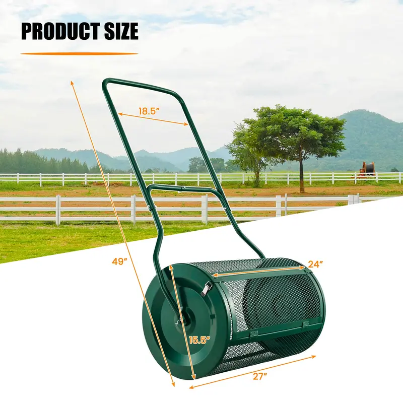 27-Inch Heavy-Duty Compost & Peat Moss Spreader with Metal Mesh Roller 2