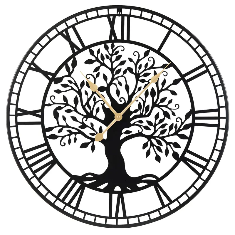 27-Inch Tree of Life-Themed Battery-Operated Metal Wall Clock with Elegant Finish 2
