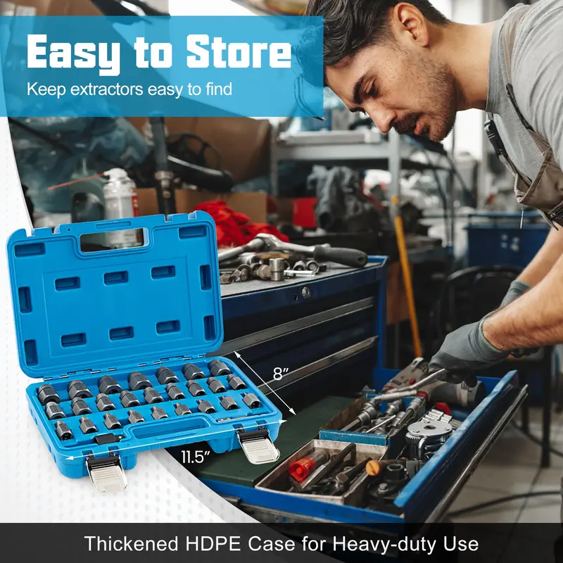 27-Piece Broken Screw Extractor Kit – High-Carbon Steel Removal Tools