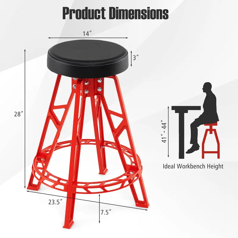 28-Inch Swivel Workshop Stool with Padded Circular Seat and Integrated Footrest