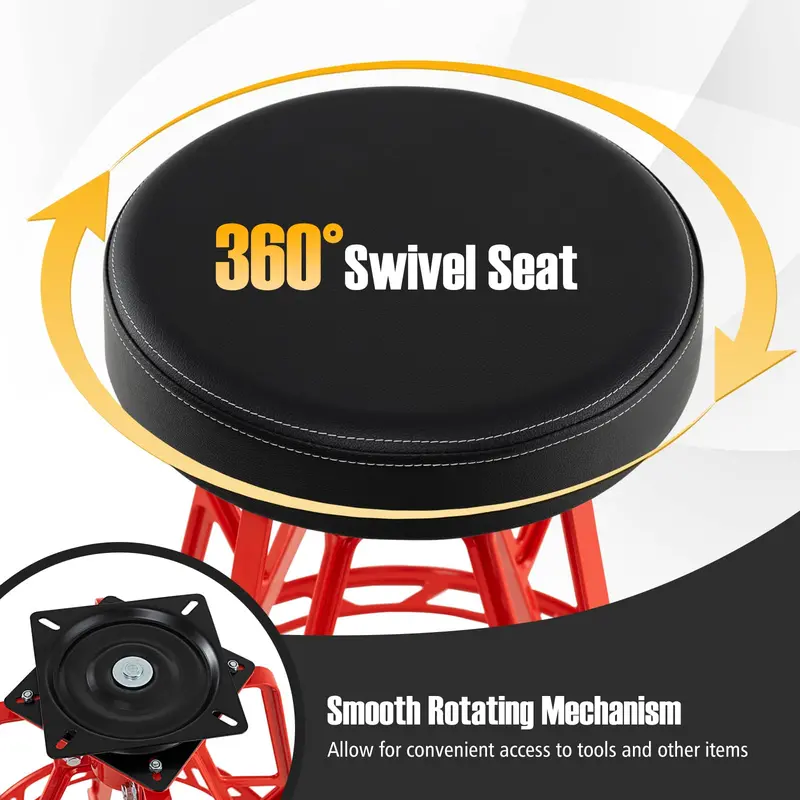 28-Inch Swivel Workshop Stool with Padded Circular Seat and Integrated Footrest