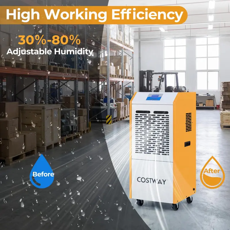 290-Pint Commercial Dehumidifier with Built-in Pump – Industrial-Grade Unit with Timer & Mobility Wheels 2
