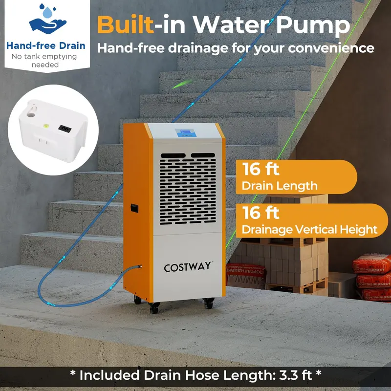 290-Pint Commercial Dehumidifier with Built-in Pump – Industrial-Grade Unit with Timer & Mobility Wheels