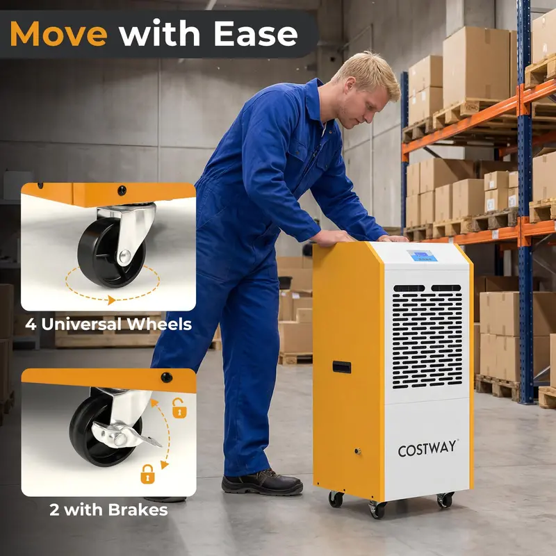 290-Pint Commercial Dehumidifier with Built-in Pump – Industrial-Grade Unit with Timer & Mobility Wheels