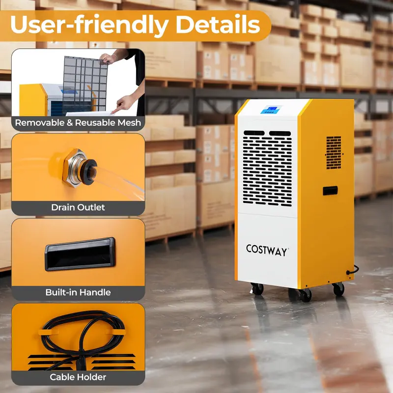 290-Pint Commercial Dehumidifier with Built-in Pump – Industrial-Grade Unit with Timer & Mobility Wheels