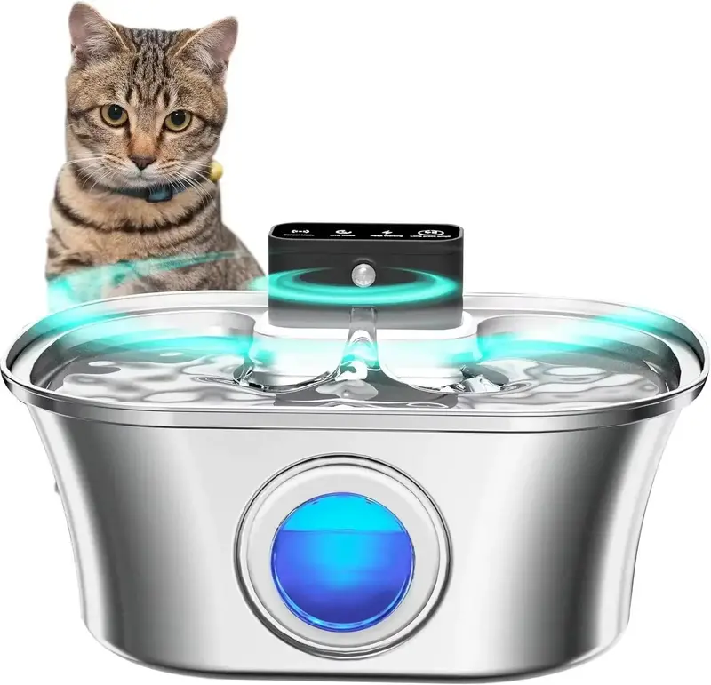3.2L Cordless Cat Water Fountain – Rechargeable Battery, Motion Detection & Stainless Steel Basin 2