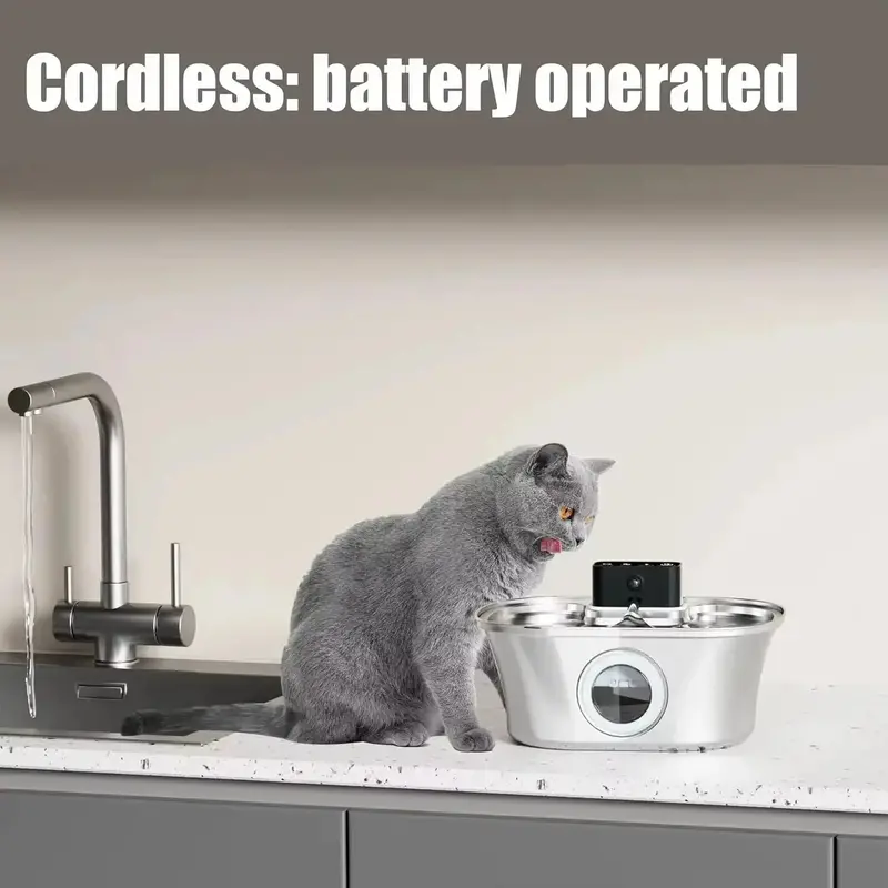 3.2L Cordless Cat Water Fountain – Rechargeable Battery, Motion Detection & Stainless Steel Basin