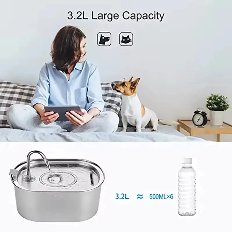 3.2L Stainless Steel Automatic Pet Water Fountain – Quiet Pump, 4-Stage Filtration for Cats & Dogs 2