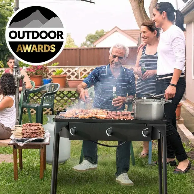 3-Burner Portable Propane Camping Stove – 225,000 BTU Heavy-Duty Outdoor Cooking System