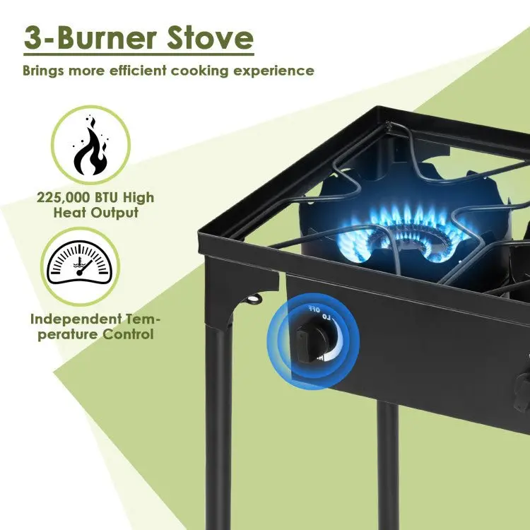 3-Burner Portable Propane Camping Stove – 225,000 BTU Heavy-Duty Outdoor Cooking System