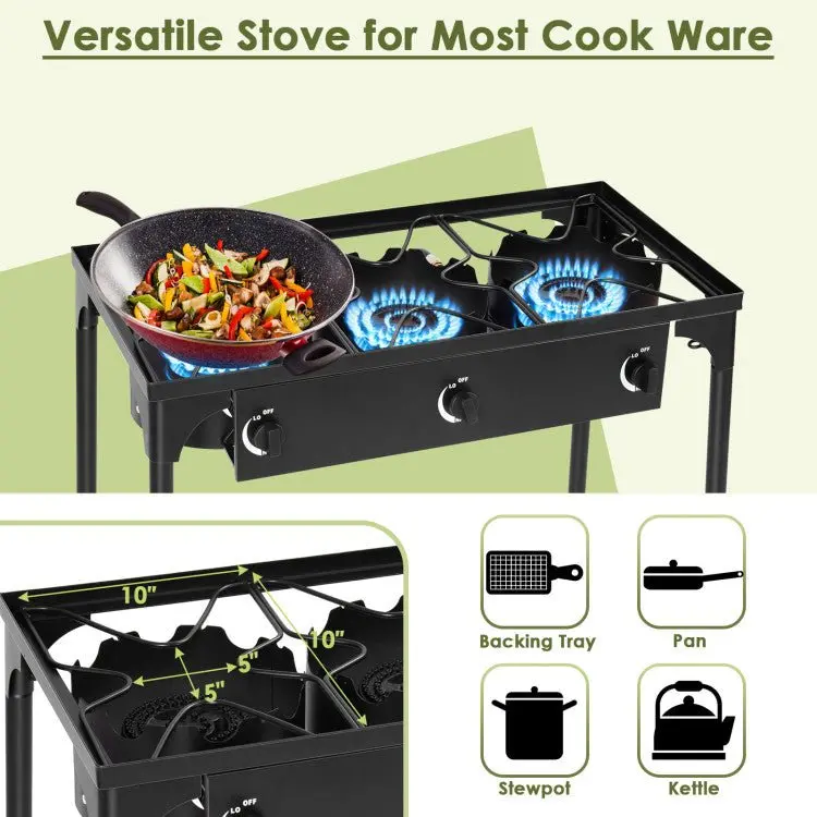 3-Burner Portable Propane Camping Stove – 225,000 BTU Heavy-Duty Outdoor Cooking System