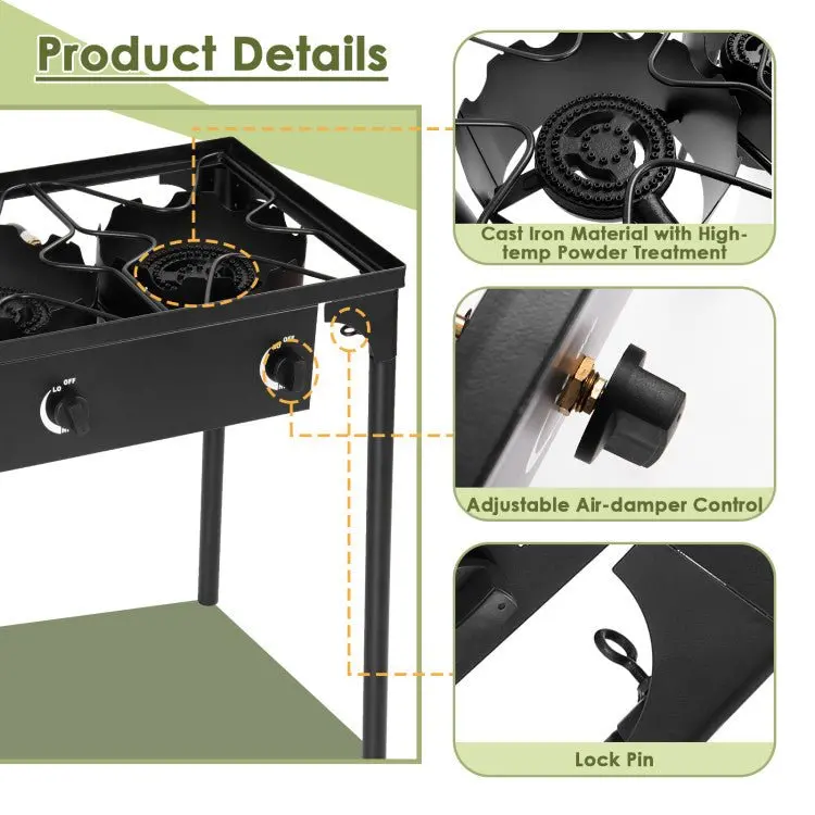 3-Burner Portable Propane Camping Stove – 225,000 BTU Heavy-Duty Outdoor Cooking System