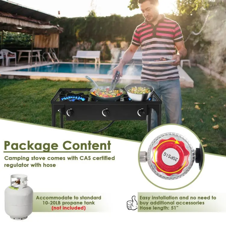 3-Burner Portable Propane Camping Stove – 225,000 BTU Heavy-Duty Outdoor Cooking System
