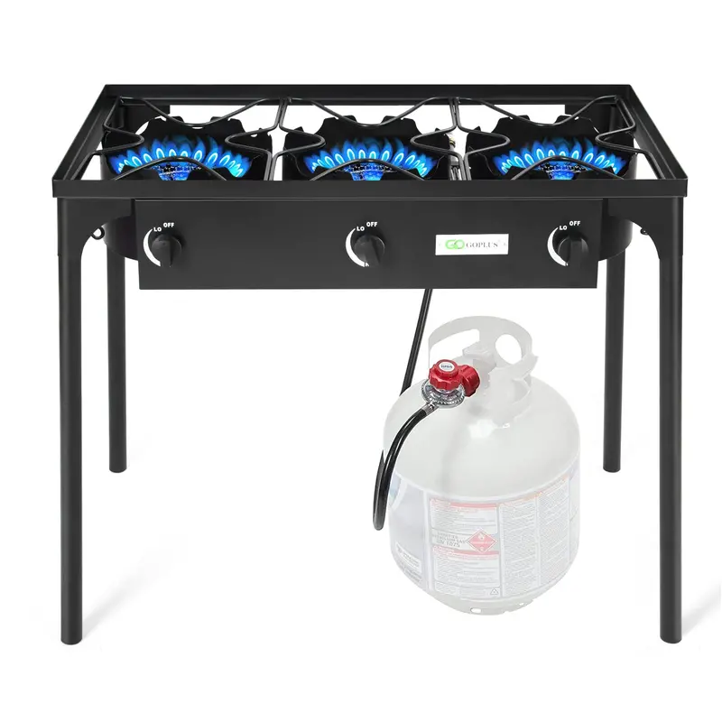 3-Burner Portable Propane Stove for Outdoor Cooking, Cast Iron Construction
