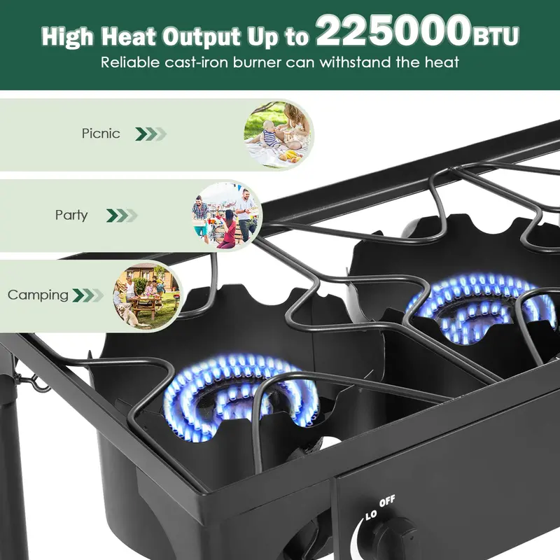 3-Burner Portable Propane Stove for Outdoor Cooking, Cast Iron Construction