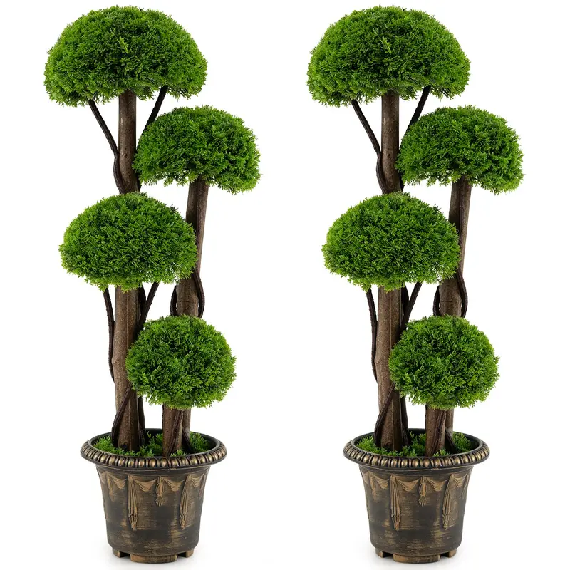 3-Foot Artificial Cypress Topiary Ball Tree – Cement-Filled Planter Base 2