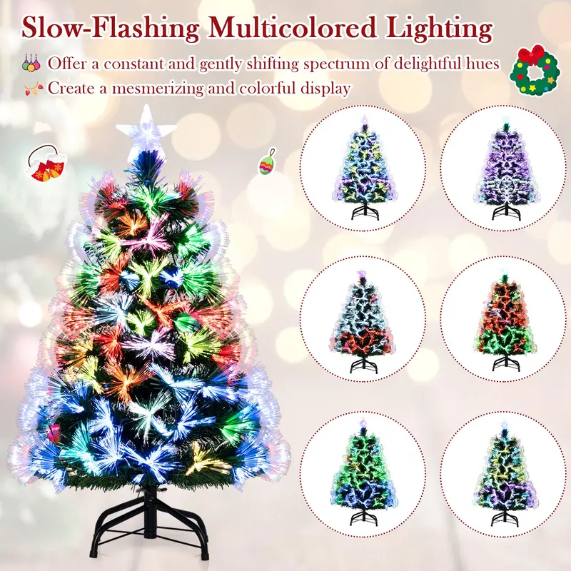 3-Foot Fiber Optic Christmas Tree – Slow-Pulsing Multicolored Light Effects 2