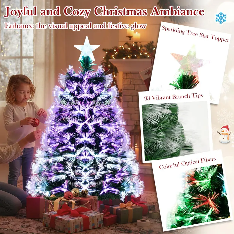 3-Foot Fiber Optic Christmas Tree – Slow-Pulsing Multicolored Light Effects