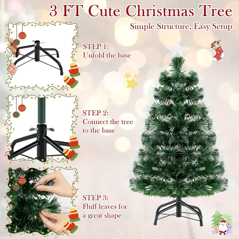 3-Foot Fiber Optic Christmas Tree – Slow-Pulsing Multicolored Light Effects