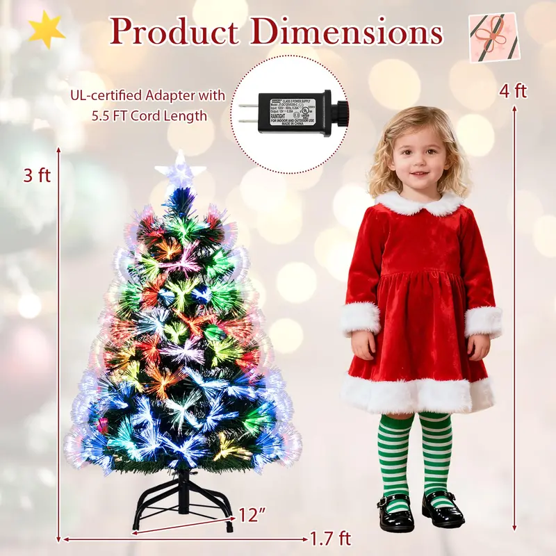 3-Foot Fiber Optic Christmas Tree – Slow-Pulsing Multicolored Light Effects